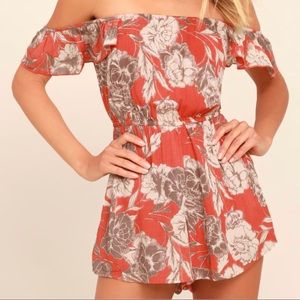 Society Amuse Coral Floral Print Romper